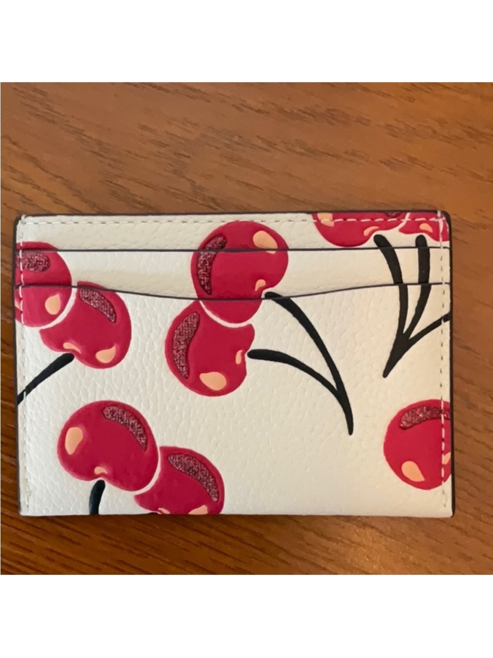 Coach sparkling cherries slim card case holder with signature  brass  C logo - Picture 2 of 5